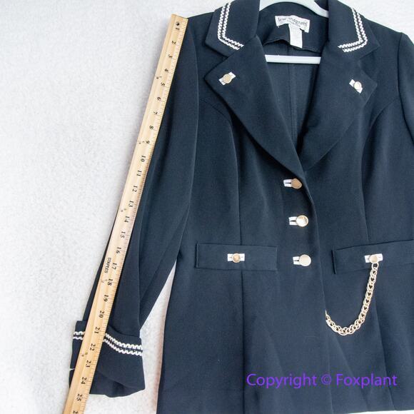 Vintage Lew Magram Collection Blazer Sz 10 Black Gold Buttons Chain Military - Picture 8 of 12